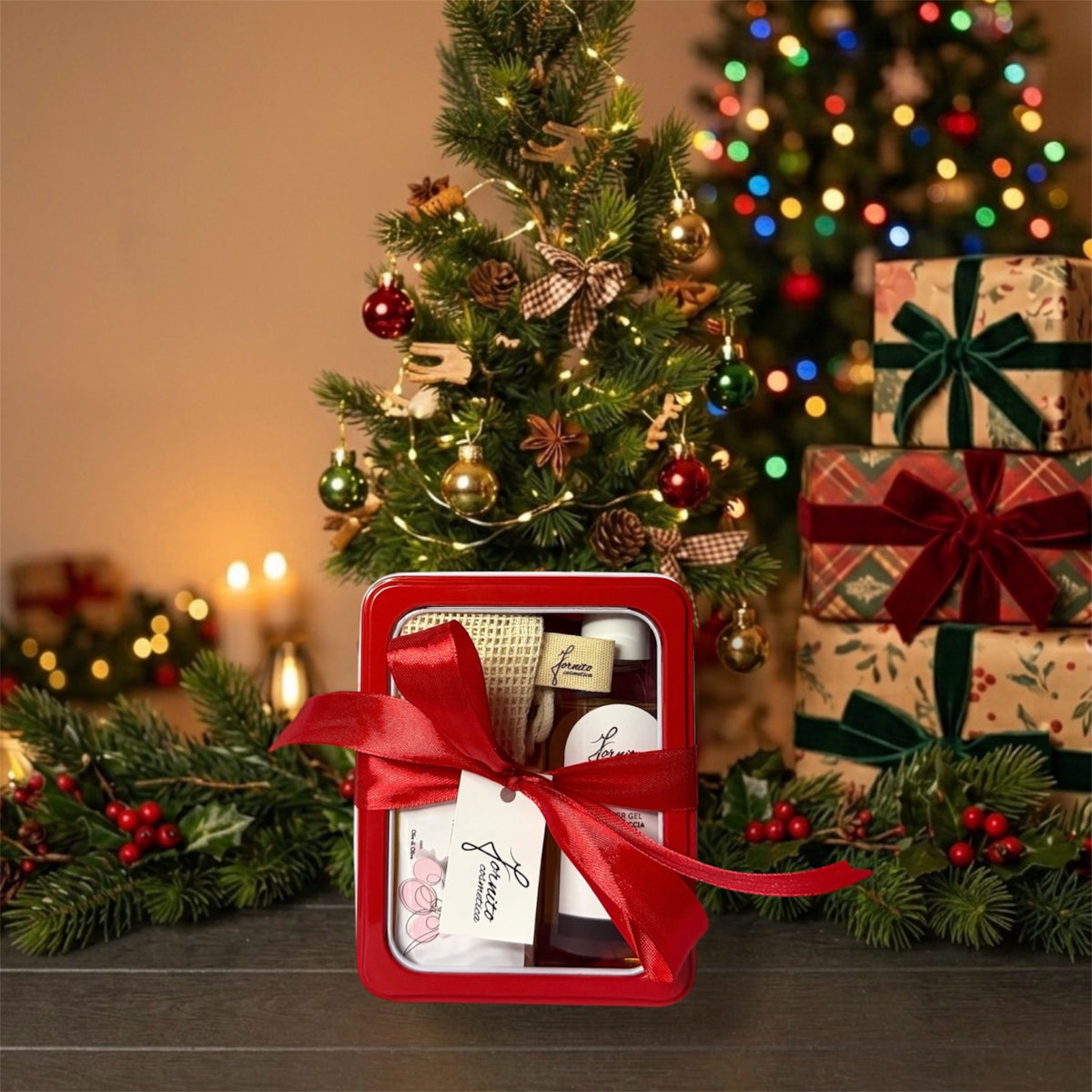 Scatola di Natale con Bagnodoccia, Saponetta e Sacchetto Portasapone