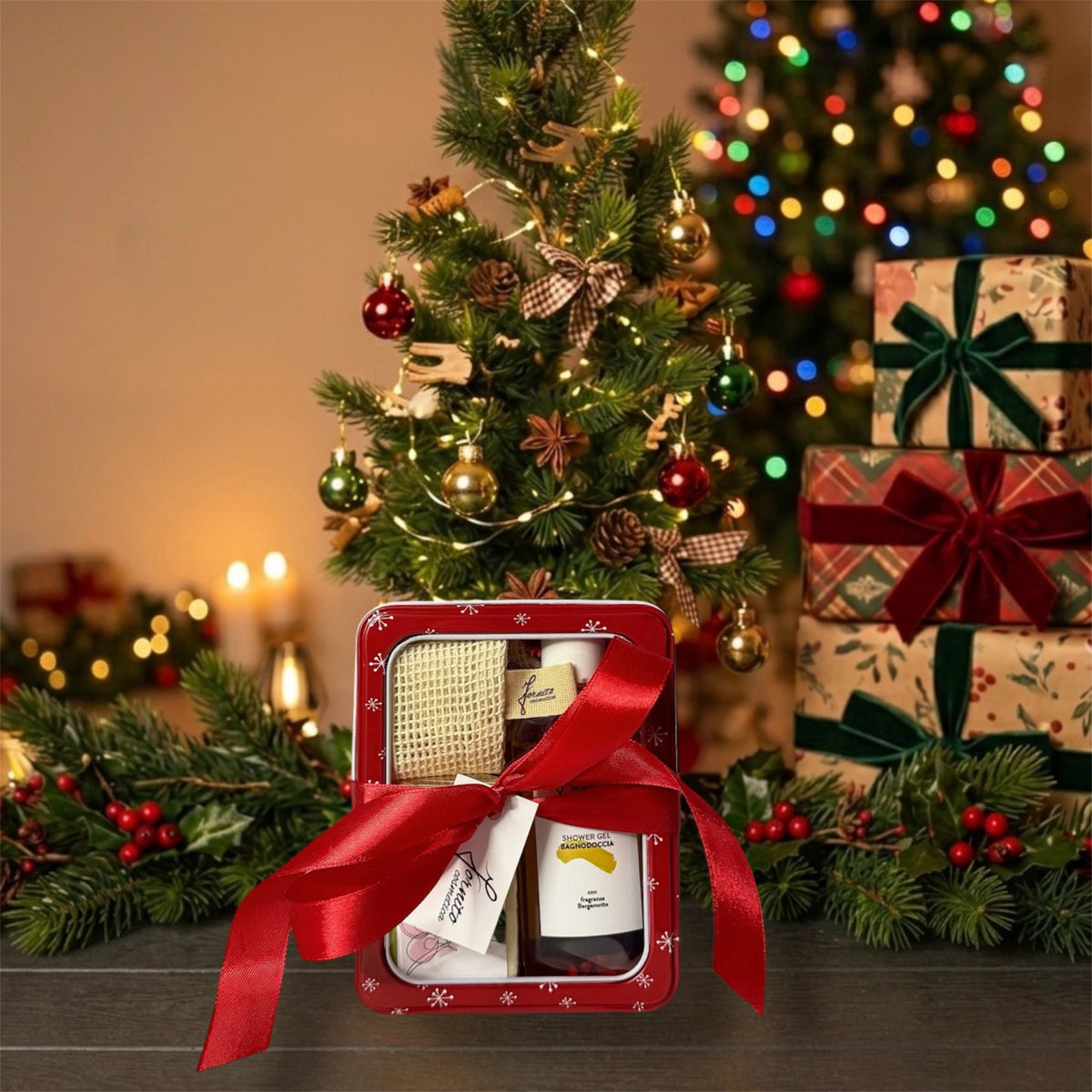 Scatola di Natale con Bagnodoccia, Saponetta e Sacchetto Portasapone