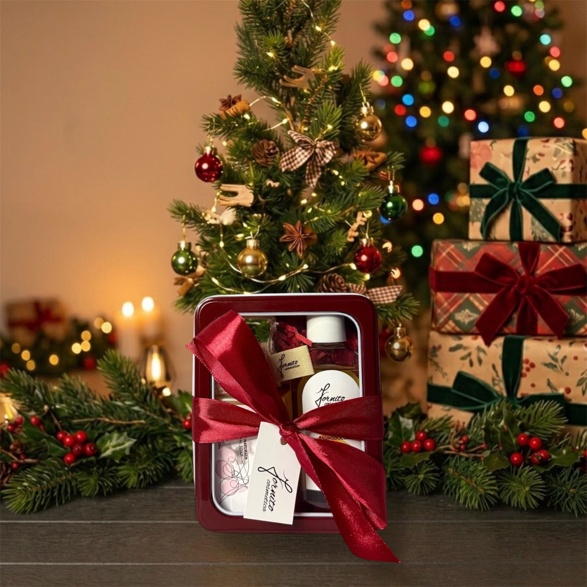 Scatola di Natale con Bagnodoccia, Saponetta e Sacchetto Portasapone